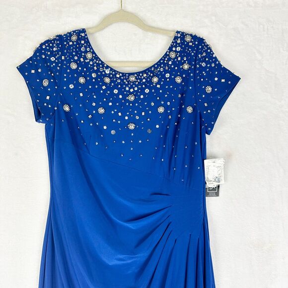 Alex Evenings Cap Sleeve Embellished Dress Size 12 NWT Royal Blue MOTB Wedding - Picture 4 of 12